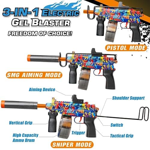 Electric Gel Ball Blaster, Full Auto Electric Splatter Ball Toys, 12 Rounds Per Seconds with Rechargeable Batteries, Line, Goggles Outdoor Team Game Toy Christmas Birthday Gift for Boys Girls Kids thumbnail 3