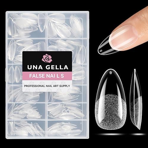 UNA GELLA Medium Almond Gel Nail Tips Half Matte 312pcs Almond Gel Nails No C Curve Clear False Fake Nails Effective Nail Extensions for DIY Art Salon-Level Press On Nails, 12 Sizes - Image 1