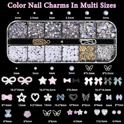 3D Assorted Nail Charms Gems, Bow Bowknot Butterfly Flower Acrylic Nail Art Charms, Half Round Nail Pearl and Rhinetones Charms for DIY Nail Art Accessories thumbnail 2