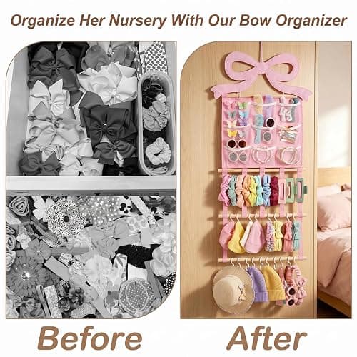 Ohmique Bow Organizer for Girls - Pink Bow Holder for Girls Hair Bows, Hair Clip Organizer Headband Storage Hanger Girl Headband Display Wall Mounted Accessories for Nursery Bedroom Girl Room thumbnail 4