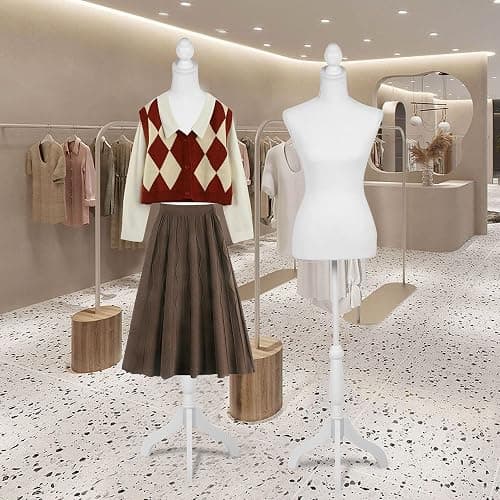 Female Mannequin,Dress Form Torso Manikin with Wooden Tripod Stand, 60-67 Inch Height Adjustable for Sewing Clothes Jewelry Display (White)… thumbnail 6