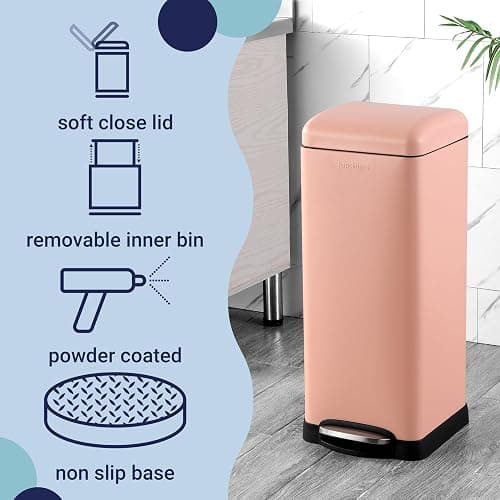 happimess HPM1007J Betty Retro 8-Gallon Step-Open Trash Can, Fingerprint Resistant, Modern, Minimalistic for Home, Kitchen, Laundry Room, Office, Bedroom, Bathroom, Flamingo Pink thumbnail 4