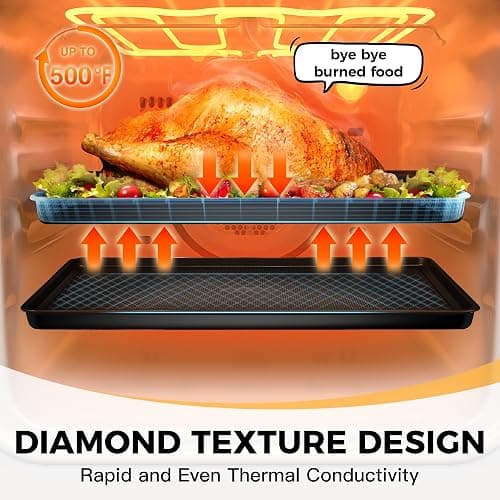 Cookie Sheets for Baking Nonstick - HONGBAKE Baking Sheet Pan Set of 3, Half/Quarter/Jelly Roll Pan for Oven with Diamond Texture Pattern, 57% Thicker Carbon Steel Cookie Trays, Dark Grey thumbnail 7