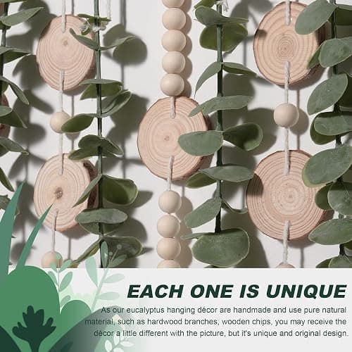 GIAUMA Artificial Eucalyptus Wall Hanging Decor Fake Plant Greenery Leaves Chip Strands Beads Garland on 16.5 inch Stick Boho Rustic Farmhouse Nature Bathroom Bedroom Living Room Decorations thumbnail 4