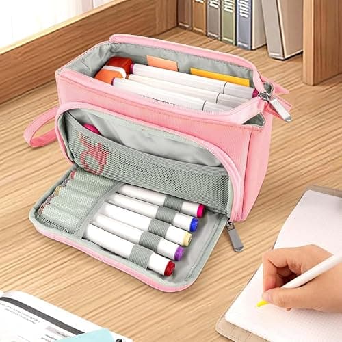 Sooez Super Large Pencil Case, Big Capacity Pencil Bag with 3 Compartments, Hold 200 pencils, Cute Pencil Pouch with Zipper, Portable Stationery Pen Bag, Aesthetic School Supplies For Girls, Pink thumbnail 2