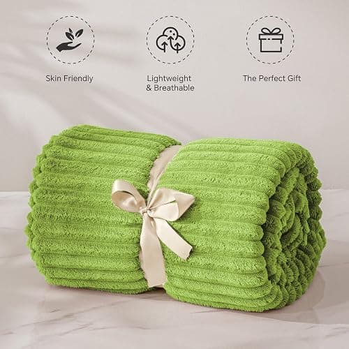 BEDELITE Fleece Blanket Twin Size – 3D Ribbed Jacquard Soft and Warm Decorative Fuzzy Blankets – Cozy, Fluffy, Plush Lightweight Throw Blankets for Couch, Bed, Sofa(Dark Citron, 60x80 inches) thumbnail 4