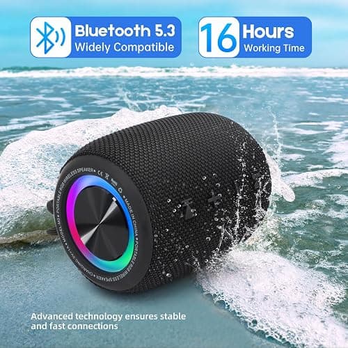 Portable Bluetooth Speaker, BT5.3 Wireless Speaker 20W Bass Diaphragms with Multi LED Light Dynamic Modes, IPX6 Waterproof 16H Playtime supports FM Mode, TF, USB for Home, Cycling, Outdoor, Beach thumbnail 4