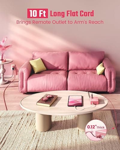 SUPERDANNY Pink Extension Cord 10Ft, Flat Plug Power Strip Surge Protector | 8 Outlets & 4 USB Ports (2 USB C), Cute Pink Stuff Room Decor, Home Office Kawaii Pink Cute Desk Accessories for Girls thumbnail 2