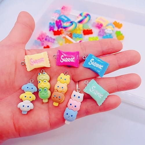Bulk Assorted Candy Pendant,Grandient 3D Gummy bear Charms for Jewelry Necklace Earrings Bracelet Art Craft Project Making (70pcs with hole) thumbnail 4