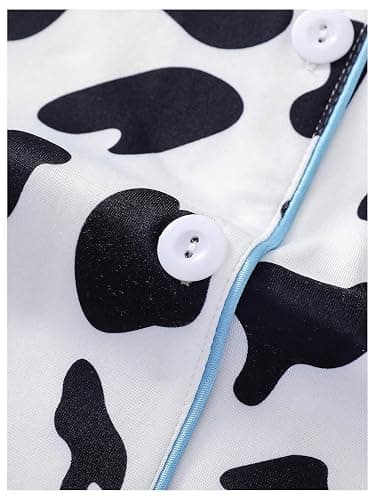 WDIRARA Women's Two Piece Animal Print Short Sleeve Button Shirt and Elastic Waist Shorts Pajama Set thumbnail 6