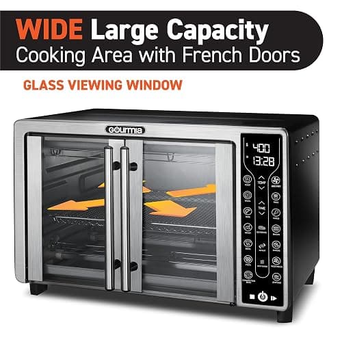 Gourmia French Door Air Fryer – 25 Qt Large Capacity Convection Oven, Fryfroce 360°, Digital Display with 17 Cooking Presets, Bake, Toast, Roast, Dehydrate, Fits 12” Pizza thumbnail 3
