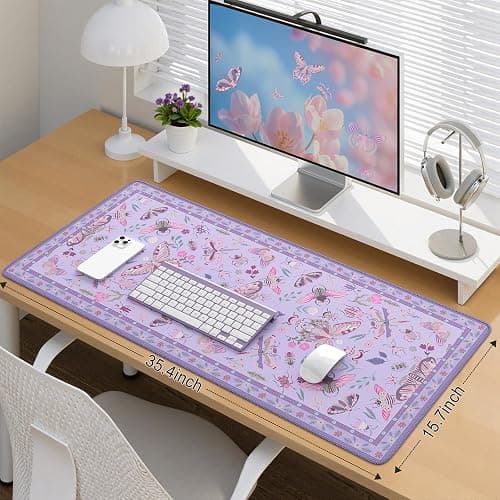 iCasso Purple Large Mouse Pad, Desk Matt for Desktop, XXL Desk Mat for Keyboard and Mouse, Anti-Slip Big Mousepad Computer Mat with Stitched Edges thumbnail 2