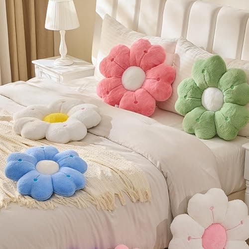Flower Throw Pillow, Cute Daisy Cherry Blossom Flower Shaped Throw Pillow 15.7In White Floor Cushion for Home Bedroom Sofa Chair Couch Decor thumbnail 4