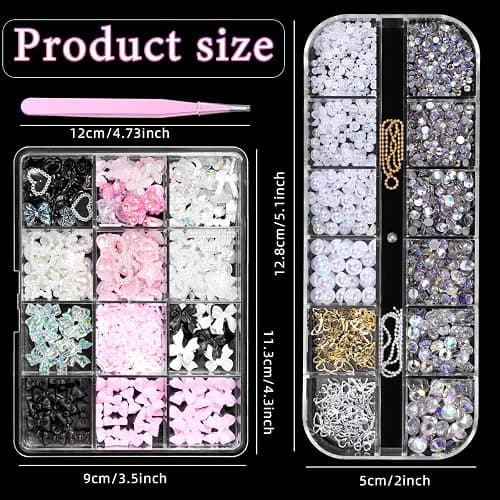 3D Assorted Nail Charms Gems, Bow Bowknot Butterfly Flower Acrylic Nail Art Charms, Half Round Nail Pearl and Rhinetones Charms for DIY Nail Art Accessories thumbnail 3