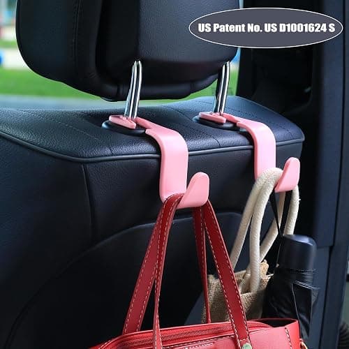 Amooca Car Seat Headrest Hook 4 Pack Hanger Storage Organizer Universal for Handbag Purse Coat Universal fit Vehicle Car Pink with Clip thumbnail 2