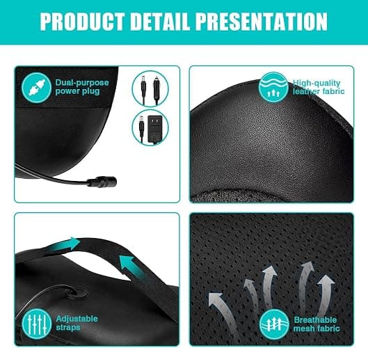 Shiatsu Back and Neck Massager with Heat, Electric Deep Tissue 3D Kneading Massage Pillow for Neck, Back, Shoulder, Leg, Foot, Whole Body - Best Gifts for Women Men Dad Mom thumbnail 5