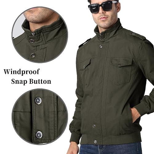KEFITEVD Men's Jackets Bomber Military Cargo Coat Smart Casual Jacket Stand Collar Cotton Outerwear with Multi Pockets thumbnail 4