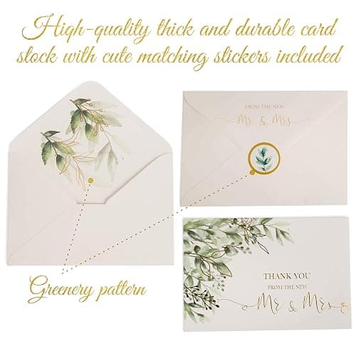 100 Thick & Sturdy Blank Wedding Thank You Cards With Envelopes. 4x6 Inches Wedding Thank You Notes. Includes High Quality Stickers To Seal New Mr. & Mrs. Thank You Wedding Cards by VNS Creations thumbnail 3