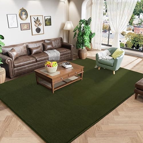 Amearea Modern Area Rugs for Bedroom Living Room, 4x6 Feet Olive Green Thickened Memory Foam Rug, Fluffy Indoor Washable Rugs Non Slip Minimalist Carpet for Kids Boys Girls Dorm Nursery Room Decor - Image 1