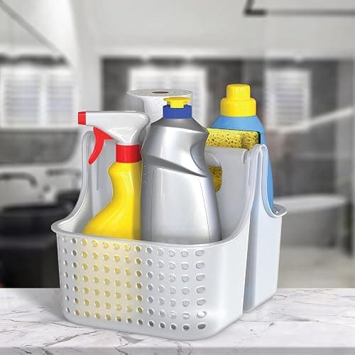 Brookstone Modern Large Portable Shower Caddy with Soft Silicone Carrying Handle, Bathroom Organizer Basket, Plastic Bath Tote and Shower Organizer, Quick Dry Drainage Holes, BPA Free, Clear thumbnail 5