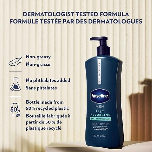 Vaseline Men's Healing Moisture Hand & Body Lotion For Dry or Cracked Skin Fast Absorbing Non-Greasy Lotion for Men 20.3 oz, Pack of 3 thumbnail 4