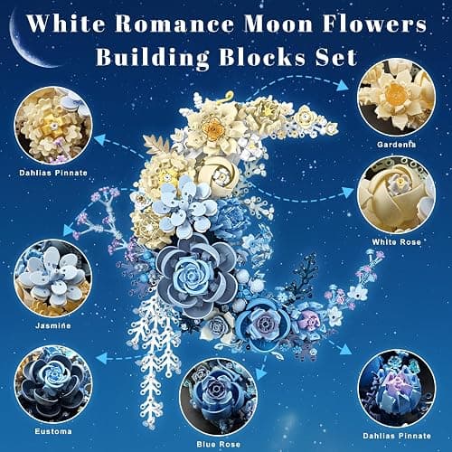 Loyratche Blue Moon Flower Building Set, Botanical Collection Crescent-Shaped Artificial Flowers Building Blocks Kit Compatible with Lego for Adults Home Décor Wall Art Decoration thumbnail 3
