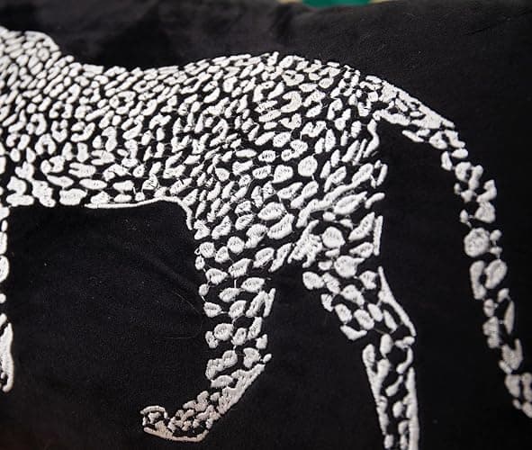 vctops Soft Velvet Embroidery Lumbar Decorative Throw Pillow Covers Leopard Pattern Cushion Case for Sofa Bedroom Couch (Black,12"x20") thumbnail 7