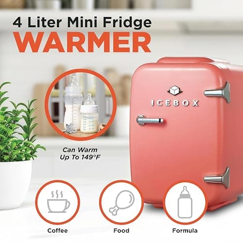 ICEBOX IBMF4BLS Mini Fridge For Bedroom, Skincare Refrigerator, Portable Cooler & Warmer for Makeup, for Office & Home, Mini (4 L / 6-Can), Blush Red thumbnail 3