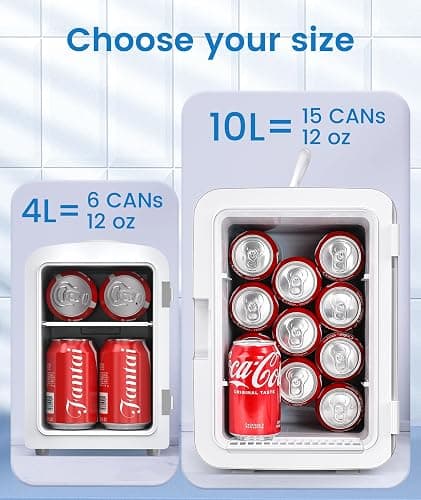 Electactic Compact Mini Fridge, 15 Can Portable Small Refrigerator with AC/DC Adapters, 10 Liter / 2.6 Gal Small Cosmetics Cooler for Beverage, Food, Skincare, Bedroom, Dorm, Office and Car, White - White - 10L(15 Cans) thumbnail 6
