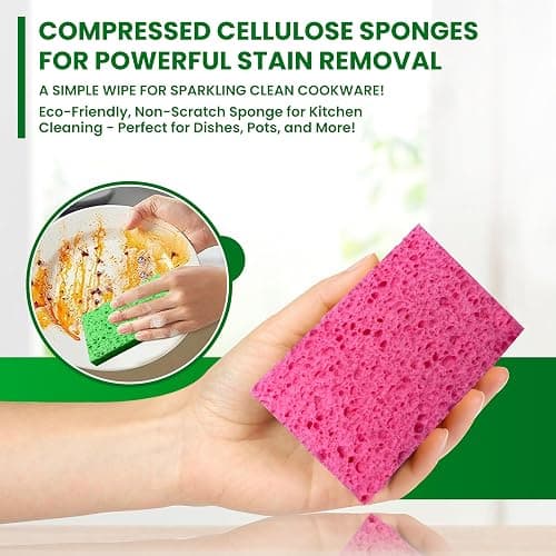 MMG Prime Cellulose Sponges – 24-Pack Multicolored Compressed Natural for Kitchen – Plant-Based, Biodegradable, Non-Scratch, Quick-Dry, Super-Absorbent for Dishes & Surfaces thumbnail 3