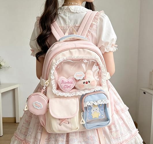 TIAASTAP Cute Ita Backpack Kawaii School Backpack for Girls Aesthetic School Bag Preppy Japanese Schoolbag Y2K Daypack for Teenage Primary Secondary Middle School (Pink) thumbnail 2