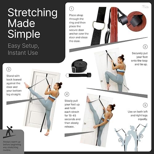 Stretching Strap with Door Anchor & Resistance Band – Leg Stretcher for Improving Flexibility & Splits – Ideal for Ballet, Dance, Cheer, Yoga & Gymnastics – Home Training Equipment for All Levels thumbnail 7