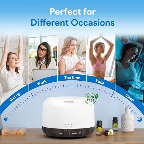 ASAKUKI 500ml Premium, Essential Oil Diffuser with Remote Control, 5 in 1 Ultrasonic Aromatherapy Fragrant Oil Humidifier Vaporizer, Timer and Auto-Off Switch Brown thumbnail 5