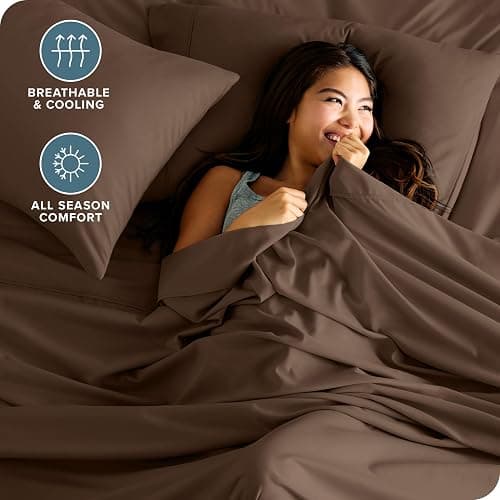 Bare Home Queen Sheet Set - Luxury 1800 Ultra-Soft Microfiber Queen Bed Sheets - Double Brushed - Deep Pockets - Easy Fit - 4 Piece Set - Bedding Sheets & Pillowcases (Queen, Cocoa) thumbnail 3