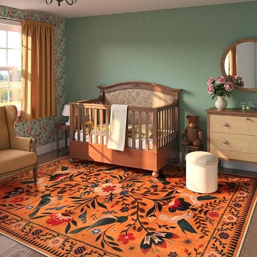 Moynesa Washable 8x10 Area Rugs for Living Room Bedroom Dining Room, Bohemian Scandinavian Modern Country Aesthetic Floral Bird Medallion Carpet, Fall Home Decor Open Floor Areas Protection Non-Slip thumbnail 7