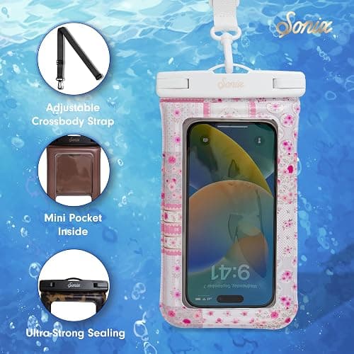 Sonix Waterproof Phone Pouch - Floating Phone Case Dry Bag w/Crossbody Lanyard - Beach Cruise Travel Essentials - Compatible w/All Devices, Touchscreen Friendly | Patchwork Cottage thumbnail 3