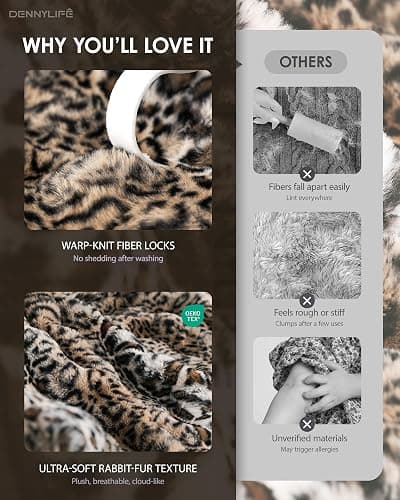 Faux Fur Throw Blanket, Leopard Print Bunny Blankets with Bubble Texture, Reversible Fluffy Blanket for Couch and Bed, Soft Cozy Faux Rabbit Fur Blanket for Home Décor thumbnail 6
