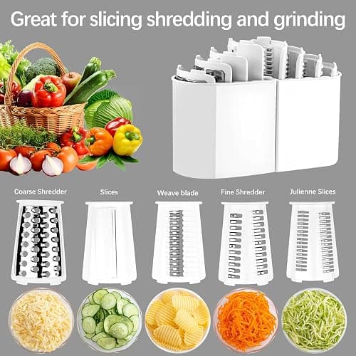 VEKAYA Cheese Grater, Cheese Grater Hand Crank, 5 in 1Replaceable Stainless Blades Rotary Cheese Grater, Mandoline Vegetable Slicer, Easy to Clean Cheese Shredder with Storage Box thumbnail 3