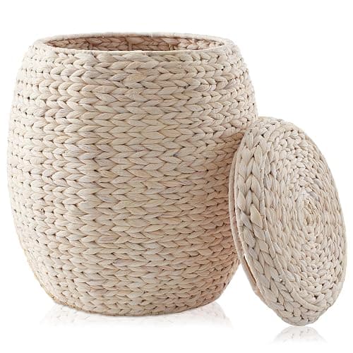 Casafield Round Storage Basket with Lid - Espresso, Handwoven Water Hyacinth Organizer for Laundry, Blankets, Plants, Bedroom, Living Room, Home Office - Espresso thumbnail 2