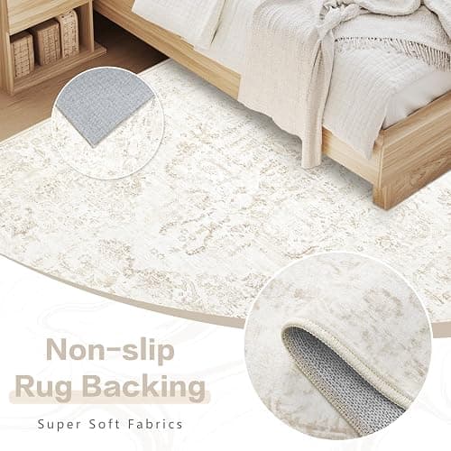 5x7 Area Rugs for Living Room: Washable Rug Vintage Large Rugs Soft Non Slip Low Pile Rug Floral Distressed Floor Carpet for Bedroom Kitchen Nursery Dining Room Home Office (Beige, 5'x7') thumbnail 6