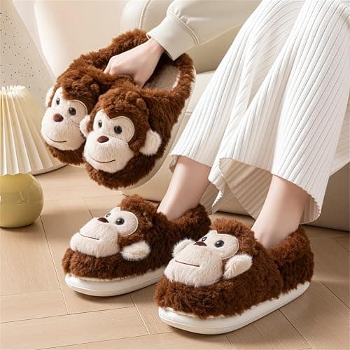 WMYDHCGD Monkey Animal Slippers for Women Cute Plush Home Warm Winter Indoor Shoes thumbnail 2