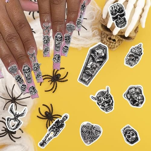 Y2K Nail Charms and Gems 3D Silver Star Butterfly Planet Cross Nail Charms for Acrylic Nails Design Kawaii Nails Jewels for Art (Black-70) thumbnail 2