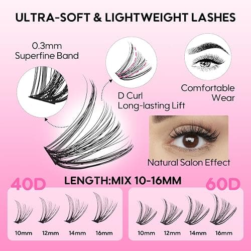 Azenlo Lash Extensions 40D+60D Cluster 240pcs DIY Wispy Lash Clusters 10-16mm Eyelash Clusters for Beginners At Home Individual Thin Band Lash Kit (40D+60D Kit) thumbnail 5