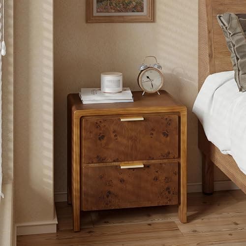 COZAYH Farmhouse Nightstand with 2 Drawer, Distressed Wood Rustic Accent Bedside Table, Burl Finish Side Table for Bedroom, Entryway, Fully Assembled, Brown thumbnail 4