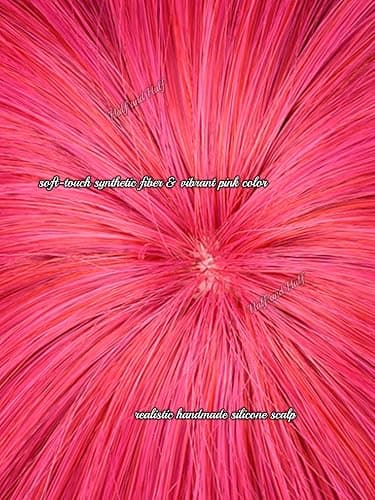 Half and Half Red Pink Pony Cosplay Wig with Bangs 27.5'' Long Curly Cute Pony Costume Wigs Rose Red Ponytail Wig for Women Halloween Party Daily thumbnail 6