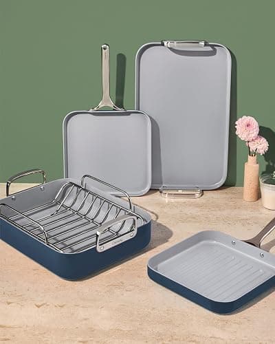 Caraway Square Cookware Set - Square Pans Set - Perfect for Griddling, Toasting, Searing, Roasting, and More - Non-Stick Ceramic Coated Pans - Non Toxic, PTFE & PFOA Free - White thumbnail 7