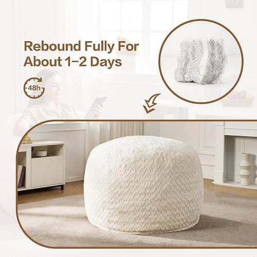 Hobestluk 3ft Bean Bag Chairs for Adults Large Beanbag Chair with Chevron Plush Fur Cover Big Bean Bag Chair for Living Room Bedroom Dorm Office - White (36” x 36” x 22”) thumbnail 7