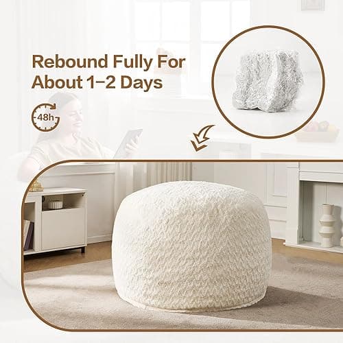 Hobestluk 3ft Bean Bag Chairs for Adults Large Beanbag Chair with Chevron Plush Fur Cover Big Bean Bag Chair for Living Room Bedroom Dorm Office - White (36” x 36” x 22”) thumbnail 8