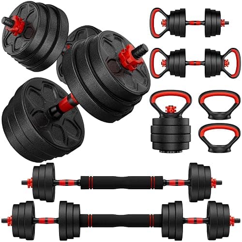 BDSHE Adjustable Dumbbell Set, 20/33/45/70/90lbs Free Weight Set with Connector, 4 in1 Dumbbells Set Used as Barbell, Kettlebells, Push up Stand, Weight Set for Home Gym Suitable Men/Women - Image 1