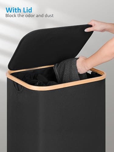 efluky Laundry Basket with Wheels, Tall Rolling Laundry Hamper with Lid and Removable Bag, Aesthetic Dirty Clothes Hamper on Wheels for Laundry Room, Bedroom, Dorm and Bathroom, 100L Black thumbnail 4